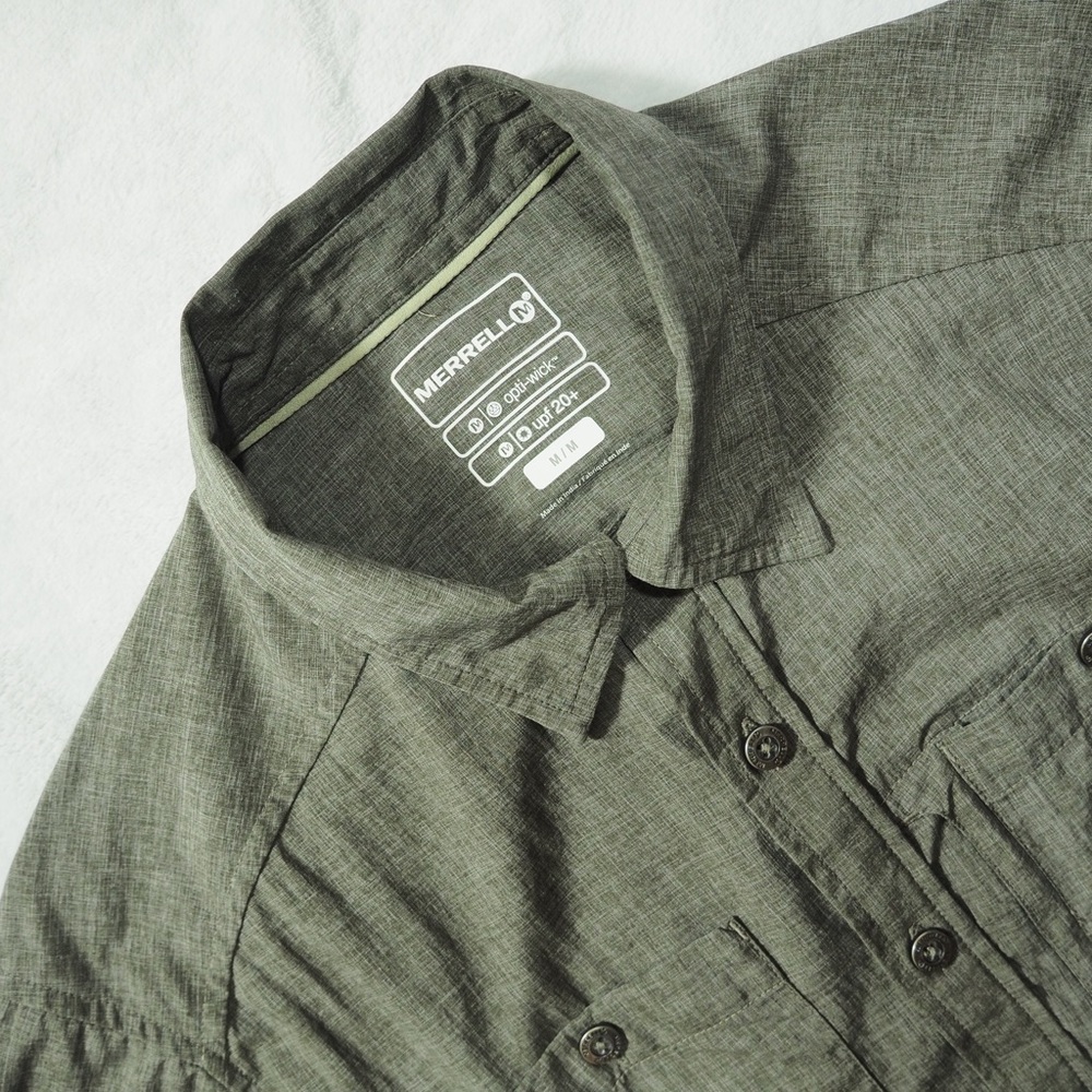Merrell Opti-wick Upf20+ Sz M Men's Olive Green Button-Up Shirt